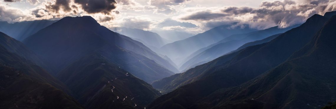 Coroico Valley at sunset, typical mountainous Bolivian landscape, La Paz Department, Bolivia