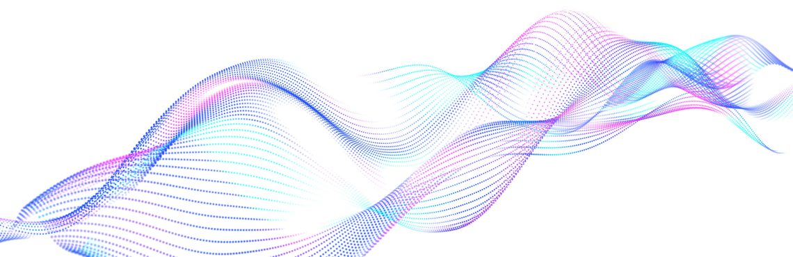 Colorful wave of streaming particles on a white background. Abstract background with dynamic elements of waves and dots. 3d rendering